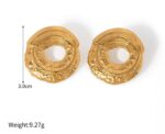 Elegant Gold Tone Textured Open Circle Stud Earrings for Women Ribbed Geometric Statement Jewellery for Party Wedding Festive and Everyday Wear - Image 3