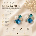 Elegant Blue Crystal Pearl Stud Earrings for Women, Statement Geometric Design with Teardrop Gemstones, Sparkling CZ Detailing and White Pearl Accents, Party Wear Fashion Jewellery - Image 4