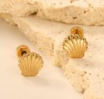 Elegant Gold Tone Seashell Stud Earrings for Women Textured Shell Design Statement Jewellery for Party Wedding Festive Beach Vacation and Everyday Wear - Image 4