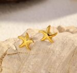 Elegant Gold Tone Starfish Stud Earrings for Women Textured Ocean Inspired Statement Jewellery for Party Wedding Festive Beach Vacation and Everyday Wear - Image 4