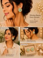 Blue Bee Stud Earrings for Women Gold Tone Round Floral Design with Bee Detail Trendy Fashion Jewellery for Party Casual Festive and Everyday Wear - Image 4