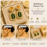 Elegant Green and Golden Drop Earrings for Women, Premium Geometric Design with Green Enamel Detailing, Amber Center Stones and Sparkling Crystal Border, Trendy Statement Fashion Jewellery for Party, Wedding and Festive Wear - Image 5