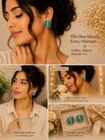 Turquoise Blue Enamel Geometric Stud Earrings for Women Gold-Tone Square Design Elegant Trendy Fashion Jewellery for Casual Party and Festive Wear - Image 4