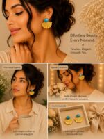 Turquoise Blue Stone Fan Shape Earrings for Women | Gold-Tone Shell Design Stud Earrings | Elegant Trendy Fashion Jewellery for Casual, Party and Festive Wear - Image 5