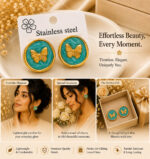 Elegant Green Butterfly Stud Earrings for Women, Gold Tone Round Earrings with Enamel Finish, Trendy Fashion Jewellery for Party, Office, Festive and Everyday Wear - Image 5