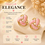 Elegant Pink Enamel Floral Stud Earrings for Women, Gold Tone Geometric Flower Design Earrings, Trendy Fashion Jewellery for Party, Office, Festive and Everyday Wear - Image 5