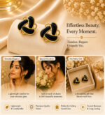Elegant Black Enamel Geometric Stud Earrings for Women, Gold Tone Contemporary Statement Earrings, Stylish Fashion Jewellery for Party, Office, Festive and Everyday Wear - Image 3