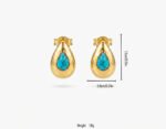 Elegant Gold Tone Teardrop Stud Earrings with Blue Turquoise Stone Accent for Women, Stylish Statement Fashion Jewellery for Party, Festive, Office and Everyday Wear - Image 4