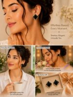 Elegant Black Enamel Square Stud Earrings for Women, Gold Tone Geometric Statement Design, Stylish Stainless Steel Fashion Jewellery for Party, Office, Festive and Everyday Wear - Image 4