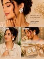 Elegant White Leaf Stud Earrings for Women, Gold Tone Botanical Leaf Design, Stainless Steel Fashion Jewellery, Stylish Statement Earrings for Girls, Party Wear, Festive, Wedding and Everyday Accessories - Image 4