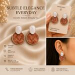Elegant Brown Pearl Drop Earrings for Women, Gold Tone Round Statement Earrings with White Oval Pearl Studs and Textured Brown Pendant, Trendy Fashion Jewellery for Party and Festive Wear - Image 5