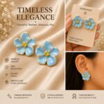 Elegant Blue Floral Stud Earrings for Women, Gold Tone Enamel Flower Earrings with Glossy Blue Petals and Sparkling Yellow Center, Cute Trendy Fashion Jewellery for Party and Daily Wear - Image 5