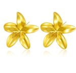 Elegant Gold Tone Floral Stud Earrings for Women Smooth Five Petal Flower Statement Jewellery for Party Wedding Festive Ethnic and Everyday Wear - Image 5
