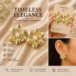 Elegant Gold Tone Floral Stud Earrings for Women with Pearl Center, Layered Flower Design, Textured Petal Detailing, Trendy Fashion Jewellery for Party, Festive and Daily Wear - Image 5