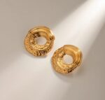 Elegant Gold Tone Textured Open Circle Stud Earrings for Women Ribbed Geometric Statement Jewellery for Party Wedding Festive and Everyday Wear - Image 4