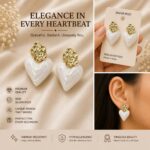 Elegant White Heart Drop Earrings for Women, Glossy Marble Effect Heart Design with Textured Gold Tone Floral Studs, Romantic Trendy Fashion Jewellery for Party, Festive and Daily Wear - Image 5