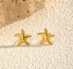 Elegant Gold Tone Starfish Stud Earrings for Women Textured Ocean Inspired Statement Jewellery for Party Wedding Festive Beach Vacation and Everyday Wear - Image 5