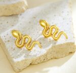 Gold Tone Snake Drop Earrings for Women Textured Serpent Design Trendy Statement Jewellery for Party Casual Evening Vacation and Everyday Wear - Image 5