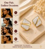 White Marble Effect Geometric Stud Earrings with Gold Tone Finish for Women | Elegant Minimal Statement Jewellery | Trendy Party, Office, Festive & Casual Wear - Image 5