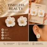 Elegant White Floral Stud Earrings for Women, Beautiful Flower Shaped Design with Pearl and Sparkling Rhinestone Center, Stylish Statement Fashion Jewellery for Party, Wedding, Festive and Special Occasions - Image 5