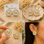 Elegant White Butterfly Stud Earrings for Women, Gold Tone Round Floral-Inspired Design with Textured White Finish, Stylish Fashion Jewellery for Party, Office, Festive and Everyday Wear - Image 6