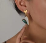 Elegant Green Marble Heart Drop Earrings for Women Gold Tone Mother of Pearl Statement Jewellery for Party, Wedding, Festive and Everyday Wear - Image 6