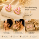 Elegant Pink Enamel Floral Stud Earrings for Women, Gold Tone Geometric Flower Design Earrings, Trendy Fashion Jewellery for Party, Office, Festive and Everyday Wear - Image 4