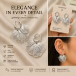 Elegant Silver Tone Floral Drop Earrings for Women, Layered Petal Design with Fine Line Texture, Stylish Statement Fashion Jewellery for Party, Wedding, Festive and Special Occasions - Image 5