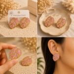Elegant Pink Leaf Stud Earrings for Women, Gold Tone Botanical Leaf Design, Stainless Steel Fashion Jewellery, Stylish Statement Earrings for Girls, Party Wear, Festive, Wedding and Everyday Accessories - Image 5