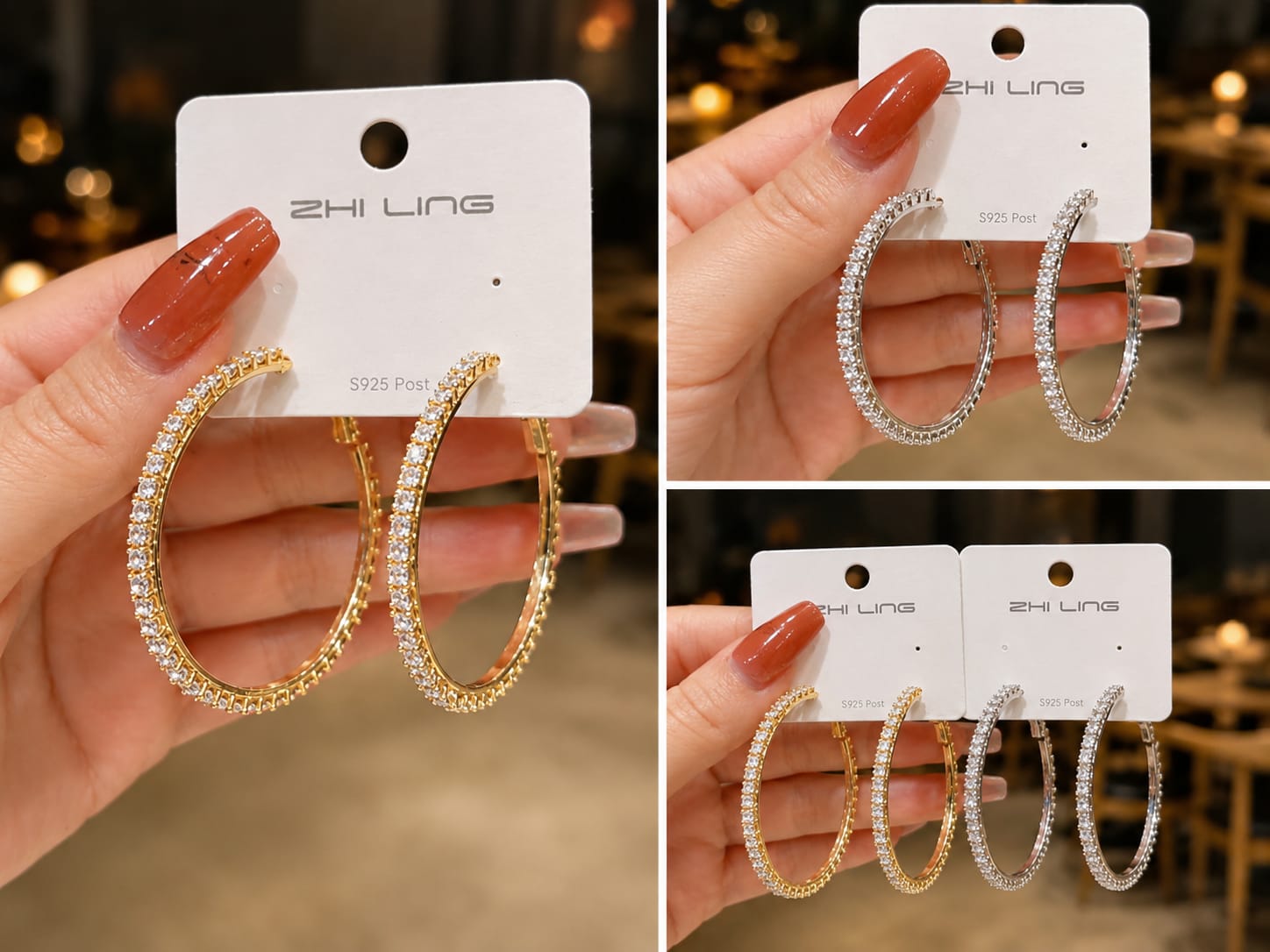 5 Elegant Crystal Hoop Earrings for Women, Gold and Silver Tone Rhinestone Hoop Earrings, Sparkling Statement Fashion Jewellery, Stylish Party Wear Earrings for Girls, Wedding, Festive and Everyday Wear - Image 1