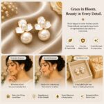 Elegant White Floral Pearl Drop Earrings for Women, Gold Tone Flower Stud Earrings with Large Faux Pearl Drops, Chic Minimal Fashion Jewellery for Party, Wedding, Festive and Special Occasion Wear - Image 6
