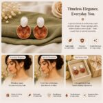 Elegant Brown Pearl Drop Earrings for Women, Gold Tone Round Statement Earrings with White Oval Pearl Studs and Textured Brown Pendant, Trendy Fashion Jewellery for Party and Festive Wear - Image 6
