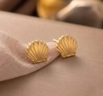 Elegant Gold Tone Seashell Stud Earrings for Women Textured Shell Design Statement Jewellery for Party Wedding Festive Beach Vacation and Everyday Wear - Image 6