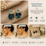 Elegant Blue Oval Drop Stud Earrings for Women with Dual-Tone Marbled Design, Gold Tone Border, Modern Geometric Fashion Jewellery for Party, Office, Festive and Daily Wear - Image 6