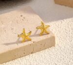 Elegant Gold Tone Starfish Stud Earrings for Women Textured Ocean Inspired Statement Jewellery for Party Wedding Festive Beach Vacation and Everyday Wear - Image 6