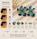 Elegant Blue Butterfly Flower Stud Earrings for Women, Dual-Tone Enamel Floral Design with Gold Tone Detailing, Trendy Fashion Jewellery for Party, Office, Festive and Daily Wear - Image 6