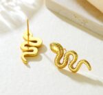 Gold Tone Snake Drop Earrings for Women Textured Serpent Design Trendy Statement Jewellery for Party Casual Evening Vacation and Everyday Wear - Image 6