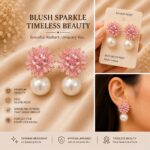 Elegant Pink Crystal Pearl Drop Earrings for Women, Sparkling Floral Cluster Design with Radiant Pink Stones and Large White Pearl Drops, Trendy Statement Fashion Jewellery for Party, Wedding, Festive and Special Occasion Wear - Image 6