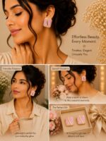 Pink Enamel Geometric Stud Earrings for Women | Gold-Tone Square Design | Elegant Trendy Fashion Jewellery for Casual, Office, Party and Festive Wear - Image 6