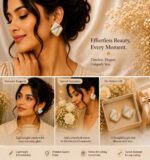 White Marble Effect Geometric Stud Earrings with Gold Tone Finish for Women | Elegant Minimal Statement Jewellery | Trendy Party, Office, Festive & Casual Wear - Image 6