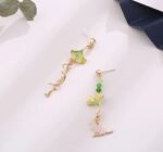 Elegant Green Ginkgo Leaf Asymmetrical Drop Earrings for Women Gold Tone Pearl Beaded Nature Inspired Statement Jewellery for Party and Festive Wear - Image 4