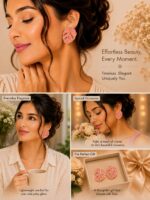Elegant Pink Leaf Stud Earrings for Women, Gold Tone Botanical Leaf Design, Stainless Steel Fashion Jewellery, Stylish Statement Earrings for Girls, Party Wear, Festive, Wedding and Everyday Accessories - Image 6