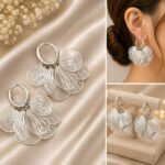 Elegant Silver Tone Floral Drop Earrings for Women, Layered Petal Design with Fine Line Texture, Stylish Statement Fashion Jewellery for Party, Wedding, Festive and Special Occasions - Image 6