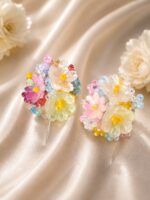 Beautiful Multicolor Floral Hair Pins for Women and Girls, Handmade Style Pastel Flower Hair Accessories with Colorful Beaded Detailing, Cute Elegant Hair Clips for Wedding, Party, Festive and Everyday Hairstyles
