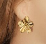 Elegant Gold Tone Flower Stud Earrings for Women Textured Floral Statement Jewellery for Party Wedding Festive Ethnic and Stylish Everyday Wear - Image 6