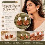 Elegant Brown Pearl Drop Earrings for Women, Gold Tone Round Statement Earrings with White Oval Pearl Studs and Textured Brown Pendant, Trendy Fashion Jewellery for Party and Festive Wear - Image 7