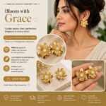 Elegant Gold Tone Floral Stud Earrings for Women with Pearl Center, Layered Flower Design, Textured Petal Detailing, Trendy Fashion Jewellery for Party, Festive and Daily Wear - Image 7
