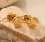 Elegant Gold Tone Seashell Stud Earrings for Women Textured Shell Design Statement Jewellery for Party Wedding Festive Beach Vacation and Everyday Wear - Image 7