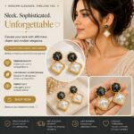 Elegant Black and White Square Drop Earrings for Women, Dual-Tone Geometric Design with Glossy Marble Effect Stones and Gold Tone Border, Trendy Fashion Jewellery for Party and Daily Wear - Image 7