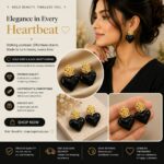 Elegant Black Heart Drop Earrings for Women, Glossy Heart-Shaped Design with Detailed Golden Rose Studs, Bold Trendy Fashion Jewellery for Party, Date Night, Festive and Special Occasion Wear - Image 6